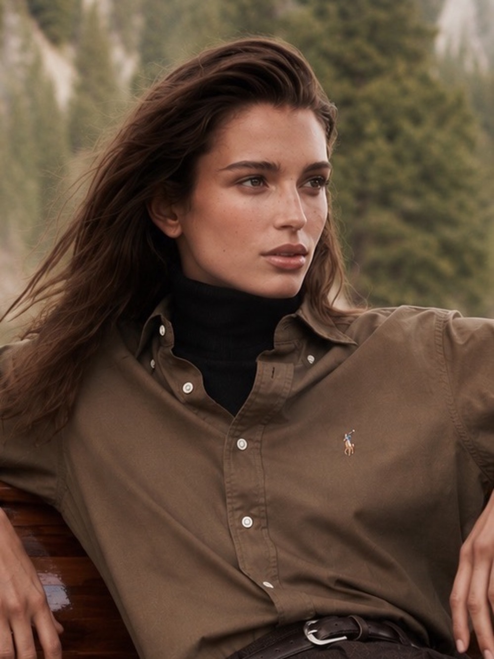 Polo by Ralph Lauren Women's Brown Oxford Classic Fit button-Down Shirt